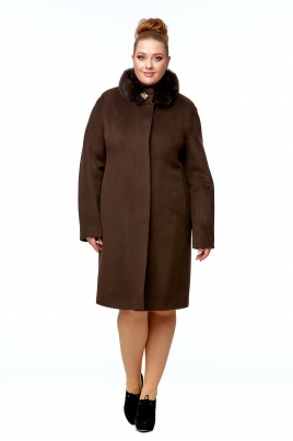 Демисезонное женское пальто из текстиля с воротником, отделка песец