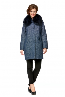 Демисезонное женское пальто из текстиля с воротником, отделка енот
