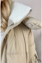 Пуховик женский из текстиля с капюшоном, отделка искусственный мех 8023857-7